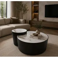 Xl Moebel Gmbh Set di tavolini da caffè design, 2 pezzi, neri, rotondi, tavolino moderno