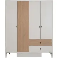 Xl Moebel Gmbh Armadio a 4 ante, color crema e marrone, con cassetti, ideale per camerette o camere da letto