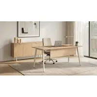 Xl Moebel Gmbh Set da ufficio bianco e beige: scrivania per computer esclusiva, mobiletto laterale elegante