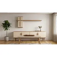 Xl Moebel Gmbh Set per soggiorno beige, moderno e credenza, libreria, tavolino da caffè