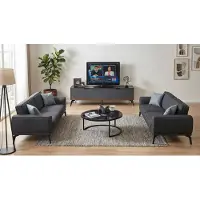 Xl Moebel Gmbh Set per soggiorno: divano a 3 posti (2 unità), tavolino, mobile TV, design moderno, colore grigio