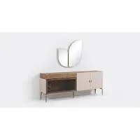 JVmoebel Comodino moderno con specchio, mobile contenitore laterale, legno effetto noce beige, design di tendenza