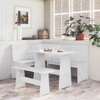 Merkloos Tavolo da pranzo bianco con panca in legno massello di pino