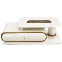 Xl Moebel Gmbh Tavolino da caffè moderno, beige, in legno e metallo, design con elementi in marmo