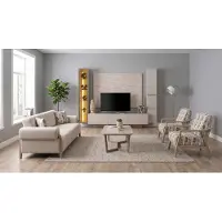 Xl Moebel Gmbh Set moderno per soggiorno, composto da: parete attrezzata per la TV, divano a 3 posti, divano a 1 posto e tavolino