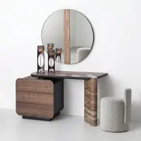 JVmoebel Set per tavolo da trucco moderno, color marrone, elegante, con specchio e sgabello. Tavolino da trucco