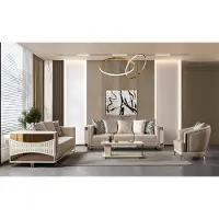 Xl Moebel Gmbh Divano da soggiorno, colore bianco, beige e oro, morbido, confortevole, moderno. Tavolino da caffè