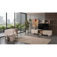 Xl Moebel Gmbh Televisore moderno, mobile TV beige, tavolino laterale, set per il soggiorno