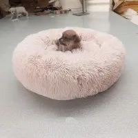 Sonstiges Cuccia per animali domestici a forma di ciambella, auto-riscaldante, rotonda, traspirante, in peluche, color beige, 50 cm