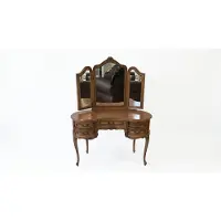 JVmoebel Comò da trucco marrone moderno in legno, tavolino da trucco a 3 ante, specchio