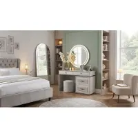 JVmoebel Tavolino da trucco con specchio, sgabello, colore beige, design moderno, set