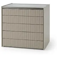 Xl Moebel Gmbh Comodino moderno beige con cassetti in vetro, mobiletto, credenza, mobile contenitore