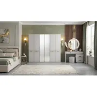 Xl Moebel Gmbh Armadio, tavolino da trucco, specchio, sgabello, beige, moderno, lusso