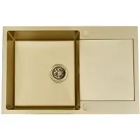 VBChome Lavello da cucina 78×49 cm in acciaio inossidabile color oro con sgocciolatoio a destra – Lavello a vasca singola da incasso, profondità 21 cm, mobile sottolavello minimo 50 cm