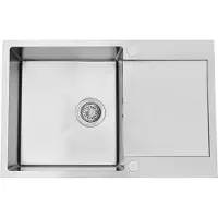 VBChome Lavello da cucina 78×49 cm in acciaio inossidabile color acciaio con sgocciolatoio a destra – Lavello a vasca singola da incasso, profondità 21 cm, mobile sottolavello minimo 50 cm