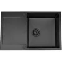 VBChome Lavello da cucina 78×49 cm in acciaio inossidabile color grafite con sgocciolatoio a sinistra – Lavello a vasca singola da incasso, profondità 21 cm, mobile sottolavello minimo 50 cm