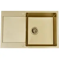 VBChome Lavello da cucina 78×49 cm in acciaio inossidabile color oro con sgocciolatoio a sinistra – Lavello a vasca singola da incasso, profondità 21 cm, mobile sottolavello minimo 50 cm