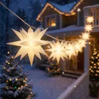 Spetebo Catena luminosa natalizia a LED, luce bianca calda - Stelle 3D / 550 cm - Decorazione luminosa per giardino con funzione timer
