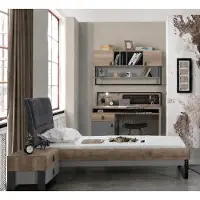AEA Set per camera da letto per ragazzi: letto, comodino, scrivania, libreria, colore grigio