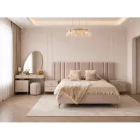 Xl Moebel Gmbh Set per camera da letto: letto, angolo trucco, design moderno, colore beige, finiture raffinate, versatile