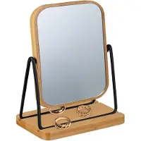 Dripio Specchio da trucco rotante a 360°, 18x12 cm, in bambù, con supporto in metallo