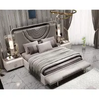 AEA Letto imbottito con illuminazione e 2 comodini in stile Art Déco
