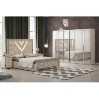 Xl Moebel Gmbh Set per camera da letto, 4 pezzi: letto elegante, armadio e 2 comodini
