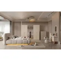 Xl Moebel Gmbh Set per camera da letto: letto, armadio, comodino, tavolino da trucco, specchio da parete, colore beige