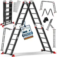 MASKO Scala multifunzione in alluminio 6in1: scala a pioli, scala a cavalletto, scala da lavoro e scala per scale
