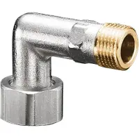 Oventrop Raccordo a gomito DN 15, 1/2" maschio, raccordo 3/4" femmina, ottone nichelato