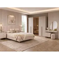Xl Moebel Gmbh Set per camera da letto: letto, armadio, angolo trucco. Design moderno, colore beige