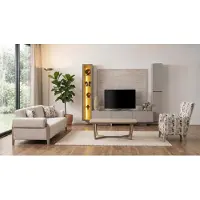 Xl Moebel Gmbh Set moderno per soggiorno: parete TV, tavolino, divano a 3 e 1 posti, colore beige, design