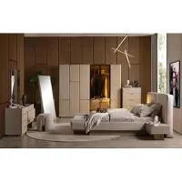 Xl Moebel Gmbh Set per camera da letto: letto, armadio, comodino, specchio, panchetta, poggiapiedi. Stile moderno, colore beige