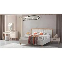 Xl Moebel Gmbh Set per camera da letto: letto, armadio, 2 comodini, cassettiera, specchio, poggiapiedi, colore chiaro