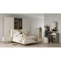 Xl Moebel Gmbh Set per camera da letto beige, moderno e composto da letto, comò da trucco e armadio