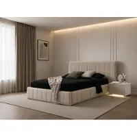 Xl Moebel Gmbh Letto imbottito, comodino beige, stile moderno, set per camera da letto in tessuto e legno
