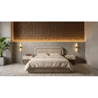 Xl Moebel Gmbh Set di camere da letto beige, con letto grande, comodini e design moderno