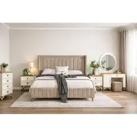 Xl Moebel Gmbh Set da camera da letto composto da letto, 2 comodini, cassettiera e toletta