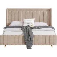 Xl Moebel Gmbh Letto imbottito beige con motivo trapuntato e gambe in legno, ideale per la vostra camera da letto