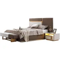 Xl Moebel Gmbh Set da camera da letto in stile moderno, tonalità beige, letto morbido con struttura in legno