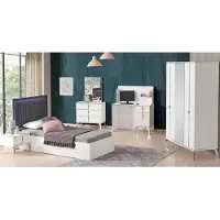 Xl Moebel Gmbh Set per camera da ragazzo, 5 pezzi – letto elegante, armadio, tavolo e scrivania