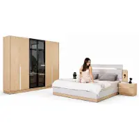 Xl Moebel Gmbh Set per camera da letto nei toni del bianco e del beige, composto da: letto imbottito, 2 comodini, armadio in legno