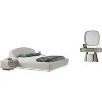 Xl Moebel Gmbh Set per camera da letto: comodini, letto, cassettiera, specchio, colore beige, stile moderno