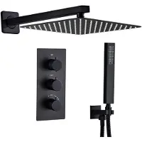Selius Set doccia da incasso, finitura nera opaca - Miscelatore termostatico in ottone - Doccia a pioggia da 25 cm
