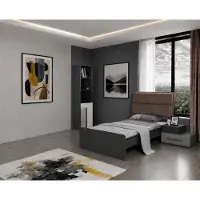 Xl Moebel Gmbh Letto singolo, letto per ragazzi, colore grigio, testiera imbottita, design moderno, camera da letto