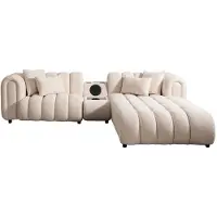 Xl Moebel Gmbh Divano angolare a forma di L, beige, in tessuto, con modulo multimediale, ideale per il soggiorno