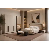 Xl Moebel Gmbh Set per camera da letto: letto, armadio, panca da letto. Design moderno, colore beige, aspetto elegante