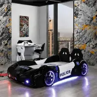 Xl Moebel Gmbh Letto a forma di auto da corsa, marca Autobett, per bambini, colore nero. Scrivania con illuminazione a LED