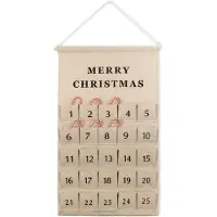 Dripio Calendario dell'Avvento in tessuto con motivo di renna, 25 tasche, color beige