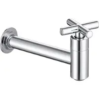 Unyqoos Rubinetto a parete per acqua fredda in ottone, da montare a parete con attacco G1/2, ideale per lavabi e lavelli, con maniglia a croce, dotato di aeratore removibile, finitura cromata